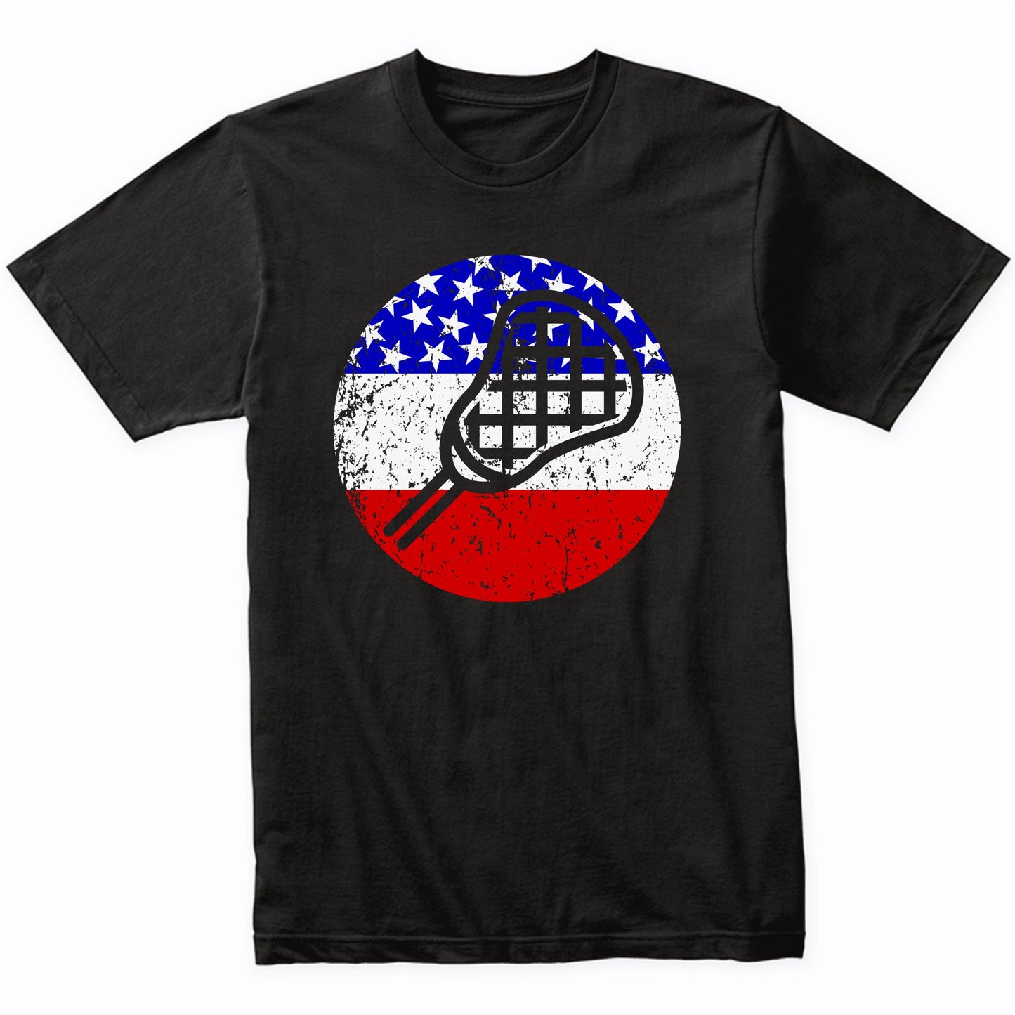 Lacrosse Stick Retro Style Sports American Flag T-Shirt