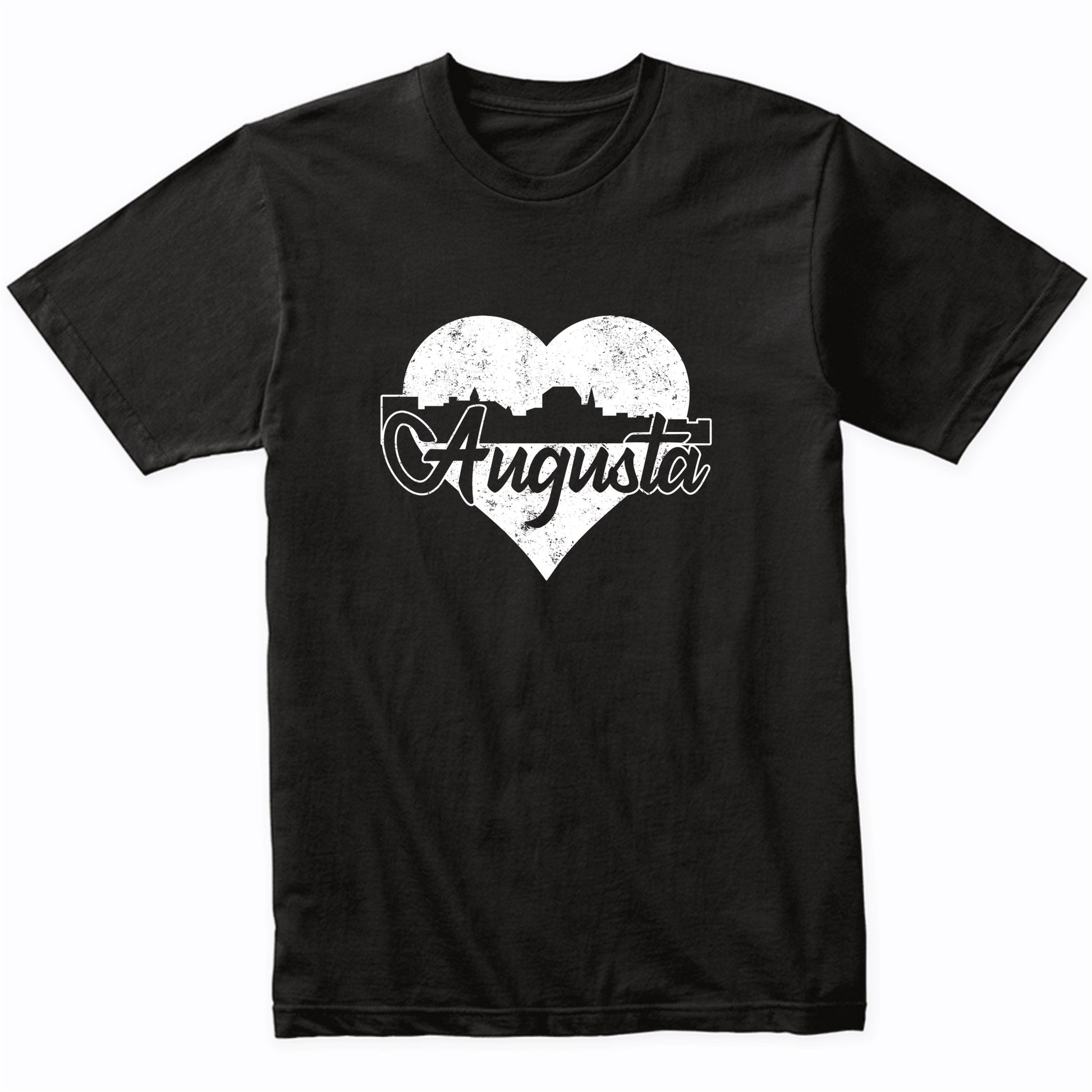 Retro Augusta Maine Skyline Heart Distressed T-Shirt