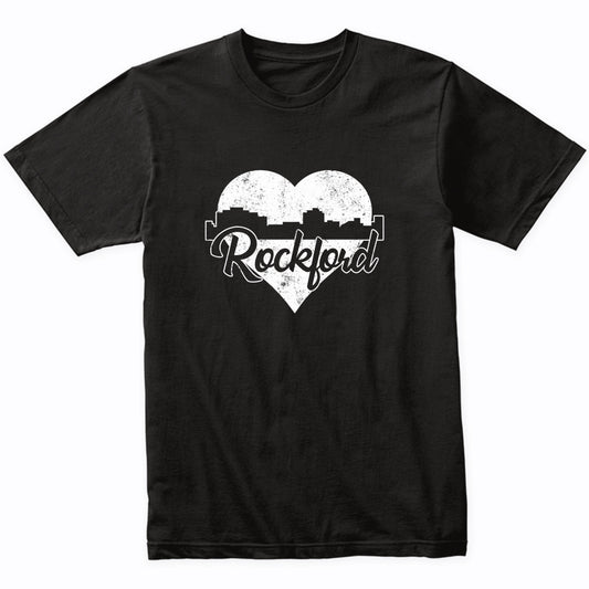 Retro Rockford Illinois Skyline Heart Distressed T-Shirt
