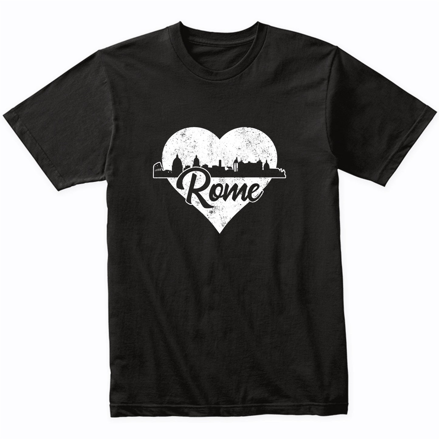 Retro Rome Italy Skyline Heart Distressed T-Shirt