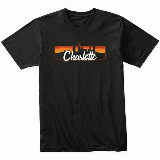 Vintage Style Retro Charlotte North Carolina Sunset Skyline T-Shirt