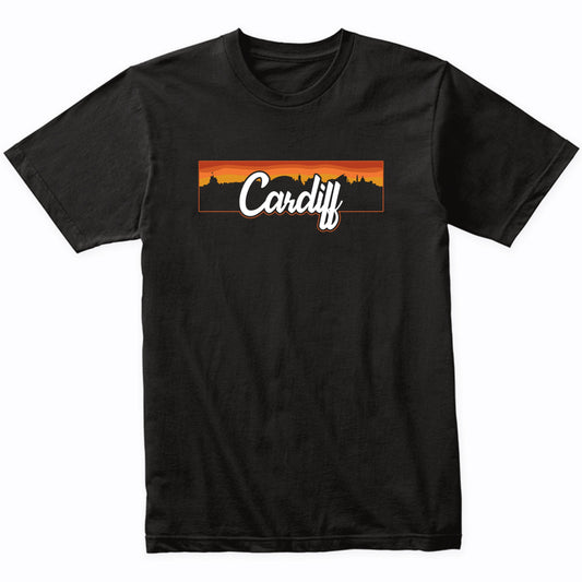 Vintage Style Retro Cardiff Wales Sunset Skyline T-Shirt