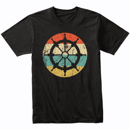 Nautical Sailing Retro Sailboat Steering Wheel Icon T-Shirt