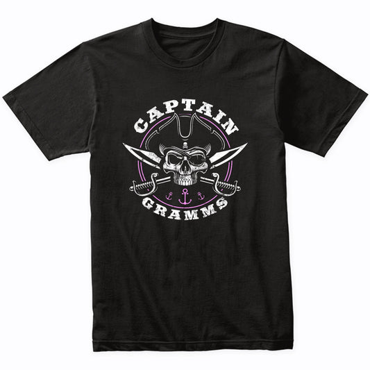 Captain Gramms Pirate Skull Funny Grandma Grandparents Day T-Shirt