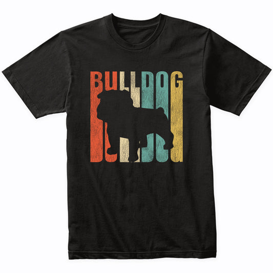 Retro 1970's Style English Bulldog Dog Silhouette Bulldog Cracked Distressed T-Shirt