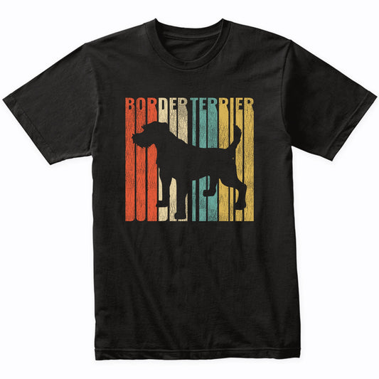Retro 1970's Style Border Terrier Dog Silhouette Cracked Distressed T-Shirt