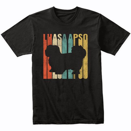 Retro 1970's Style Lhasa Apso Dog Silhouette Cracked Distressed T-Shirt