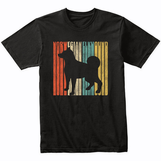Retro 1970's Style Norwegian Elkhound Dog Silhouette Cracked Distressed T-Shirt