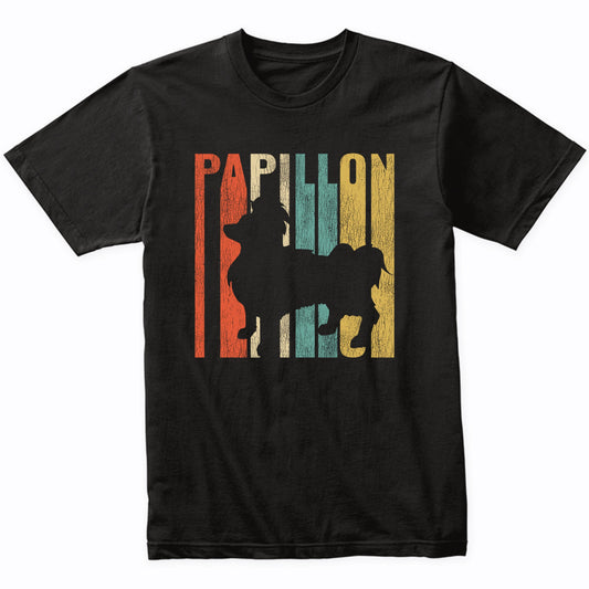 Retro 1970's Style Papillon Dog Silhouette Cracked Distressed T-Shirt