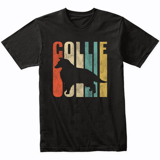 Retro 1970's Style Collie Dog Silhouette Cracked Distressed T-Shirt