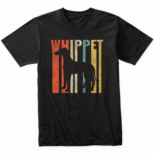 Retro 1970's Style Whippet Dog Silhouette Cracked Distressed T-Shirt