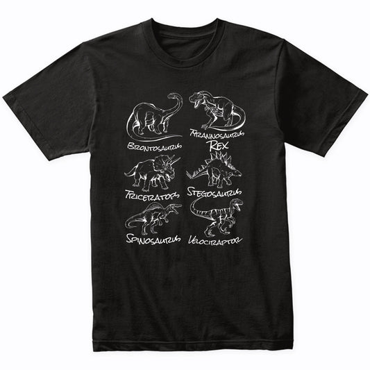 Types of Dinosaurs Sketch Cool Prehistoric Animal Dinosaur T-Shirt