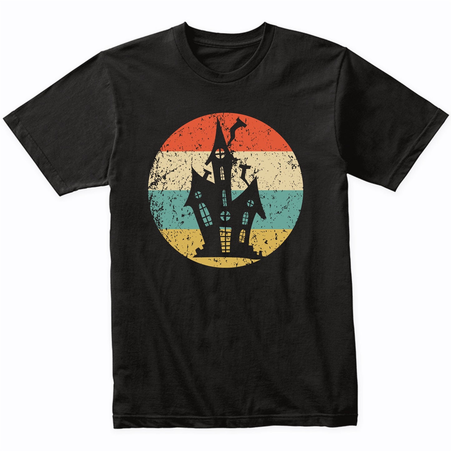 Retro Creepy Scary Haunted House Silhouette Spooky Halloween T-Shirt