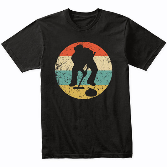 Curling Curler Silhouette Retro Sports T-Shirt