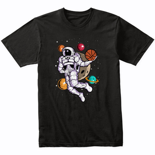Basketball Dunk Astronaut Outer Space Spaceman Distressed T-Shirt