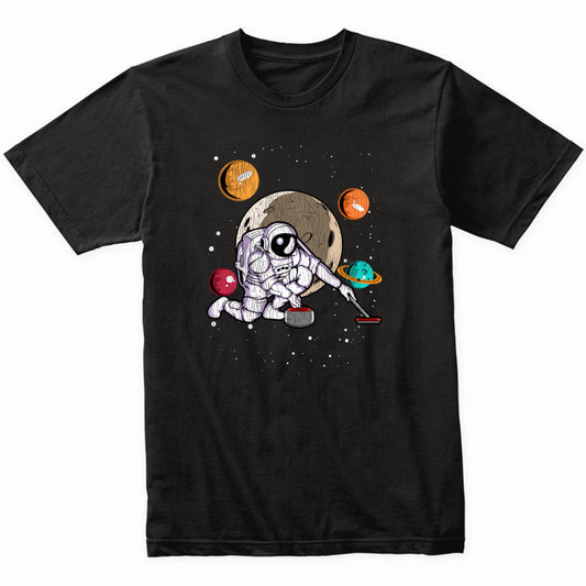 Curling Astronaut Outer Space Spaceman Distressed T-Shirt