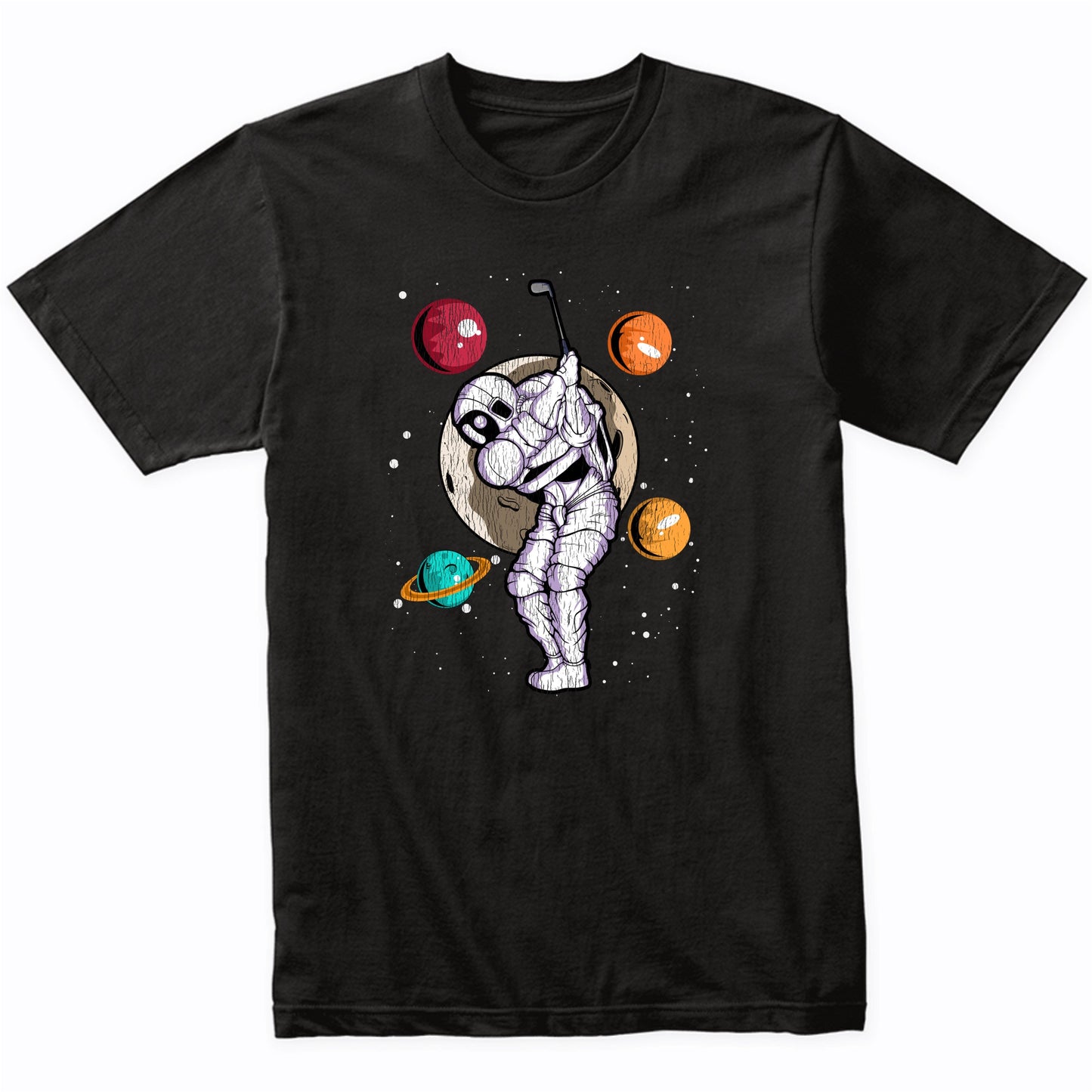 Golf Astronaut Outer Space Spaceman Distressed T-Shirt