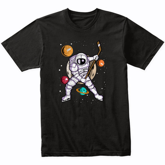 Hockey Astronaut Outer Space Spaceman Distressed T-Shirt
