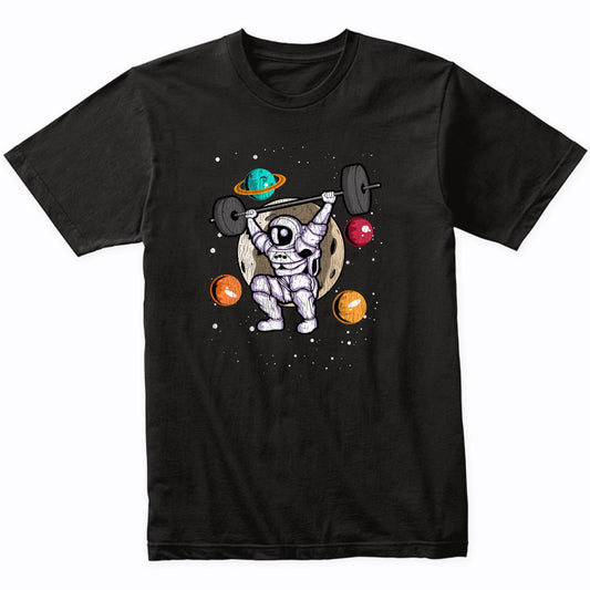 Weightlifting Astronaut Outer Space Spaceman Gym Fitness Distressed T-Shirt