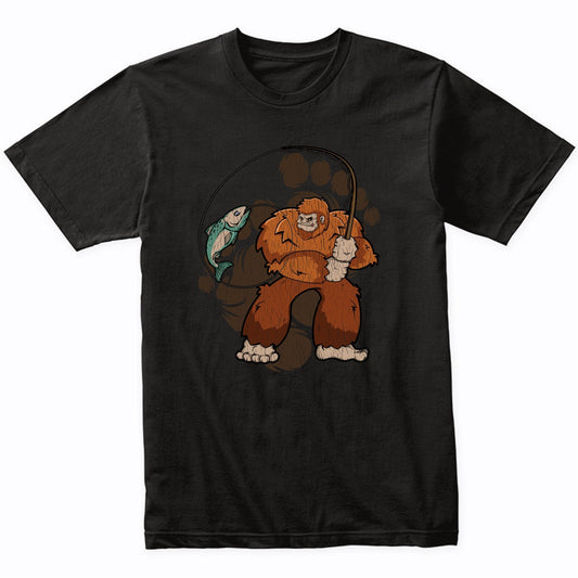 Bigfoot Fishing Shirt - Sasquatch Catching a Fish T-Shirt