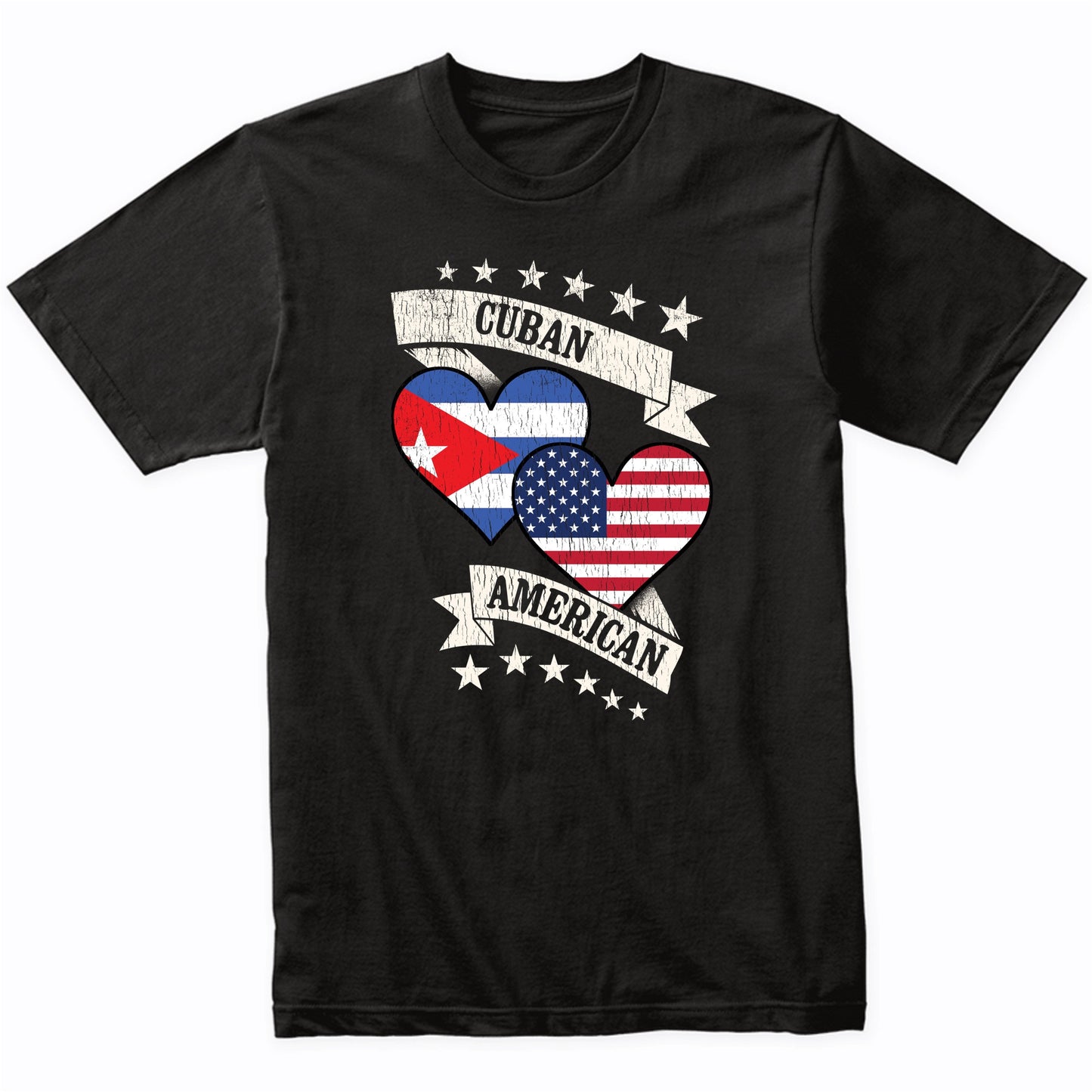Cuban American Heart Flags Cuba America T-Shirt