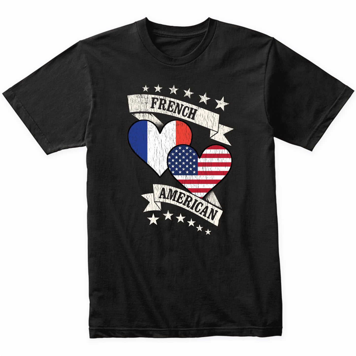 French American Heart Flags France America T-Shirt