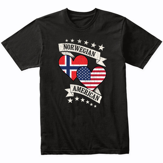 Norwegian American Heart Flags Norway America T-Shirt