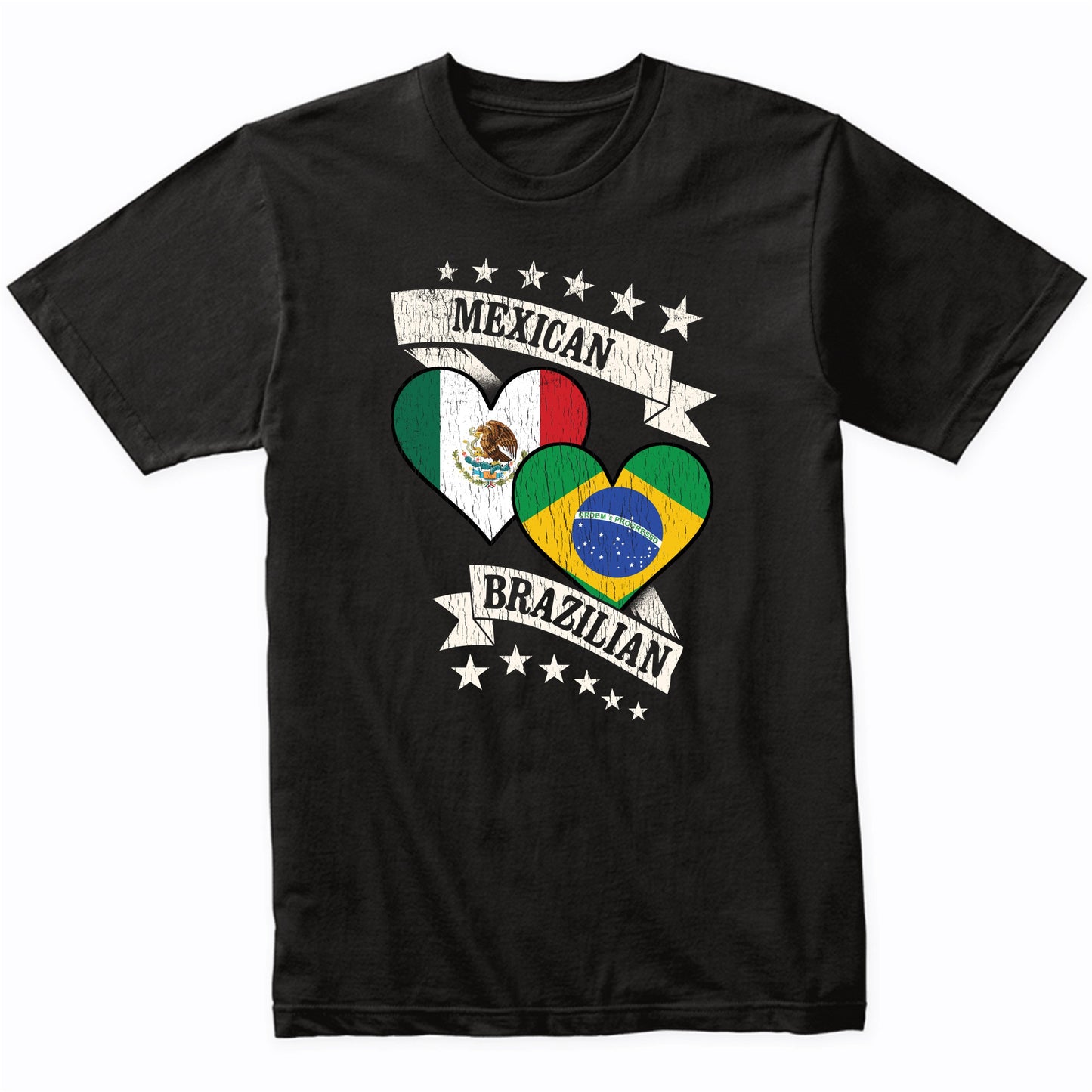 Mexican Brazilian Heart Flags Mexico Brazil T-Shirt