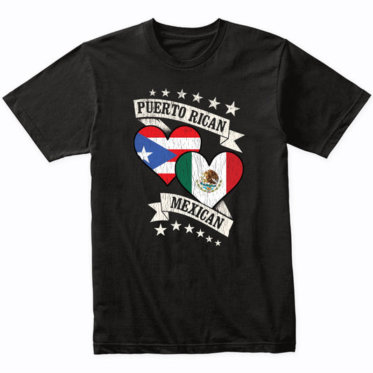 Puerto Rican Mexican Heart Flags Puerto Rico Mexico T-Shirt