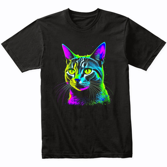 Colorful Bright Domestic Shorthair Cat Psychedelic Cat Art T-Shirt