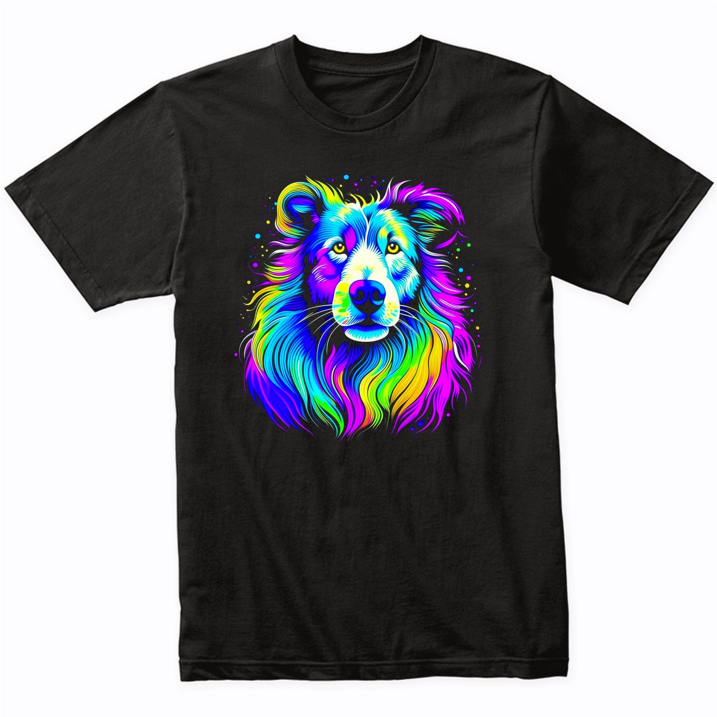 Colorful Bright Collie Vibrant Psychedelic Dog Art T-Shirt