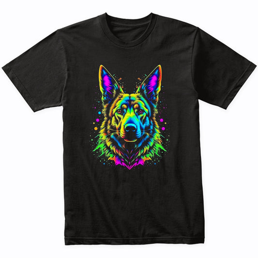Colorful Bright German Shepherd Vibrant Psychedelic Dog Art T-Shirt