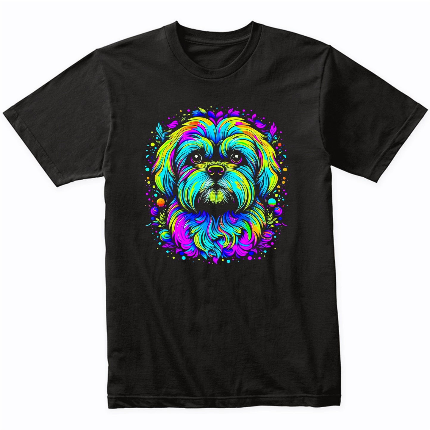 Colorful Bright Maltese Vibrant Psychedelic Dog Art T-Shirt