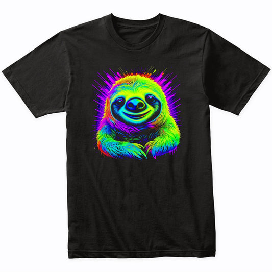 Colorful Bright Sloth Vibrant Psychedelic Animal Art T-Shirt