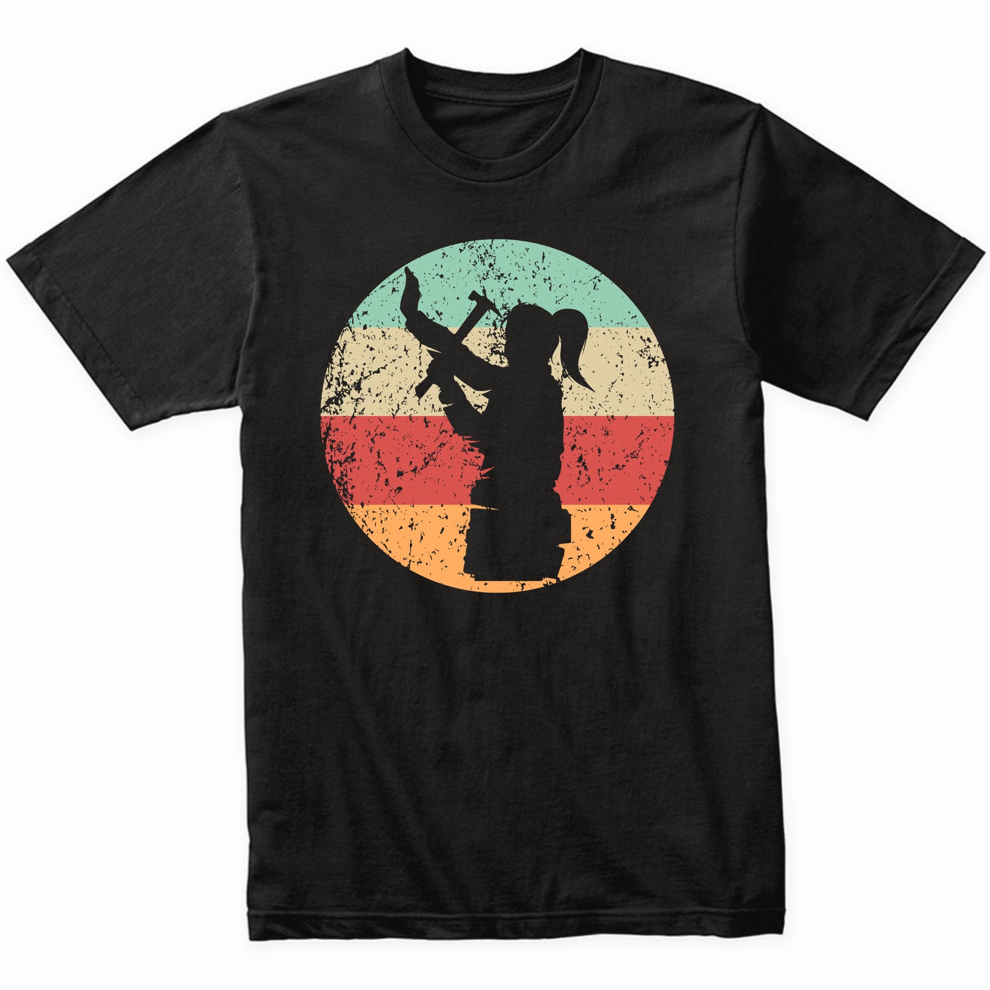 Retro Female Carpenter Hammering Vintage Style Carpentry T-Shirt