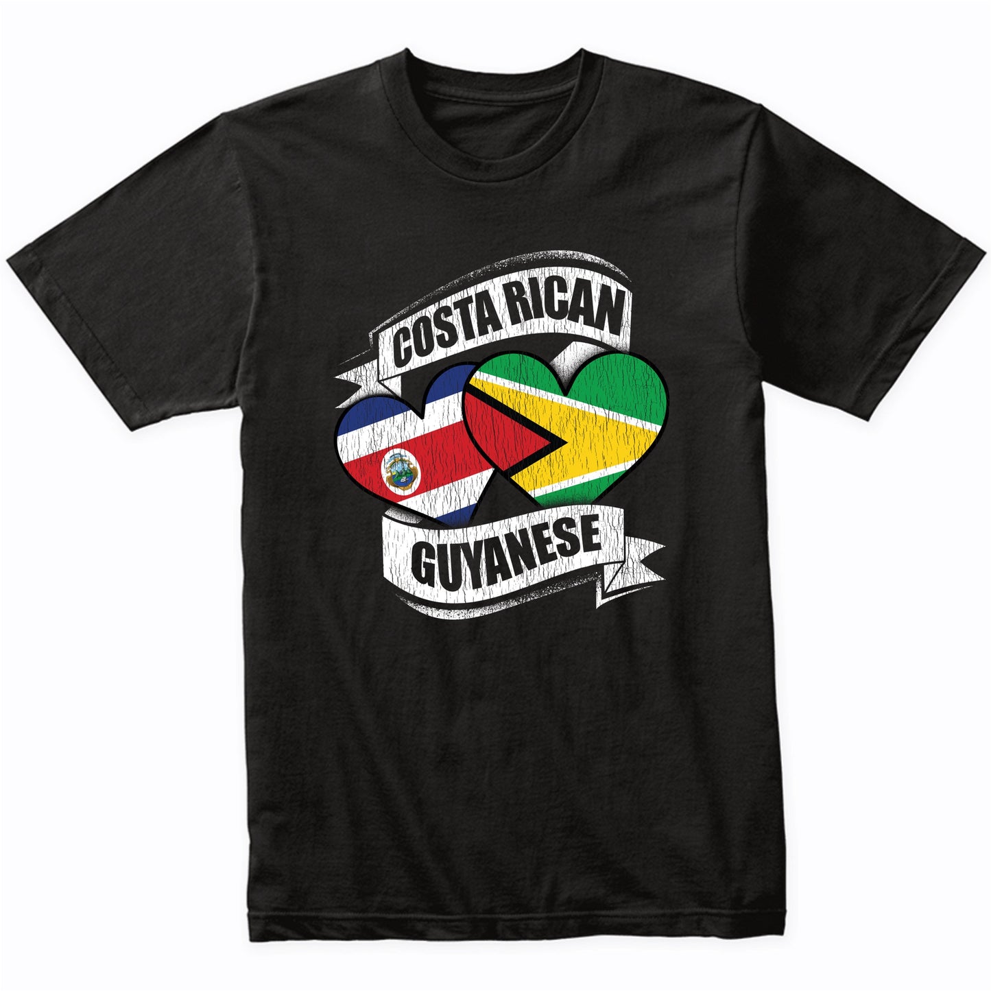 Costa Rican Guyanese Hearts Costa Rica Guyana Flags T-Shirt