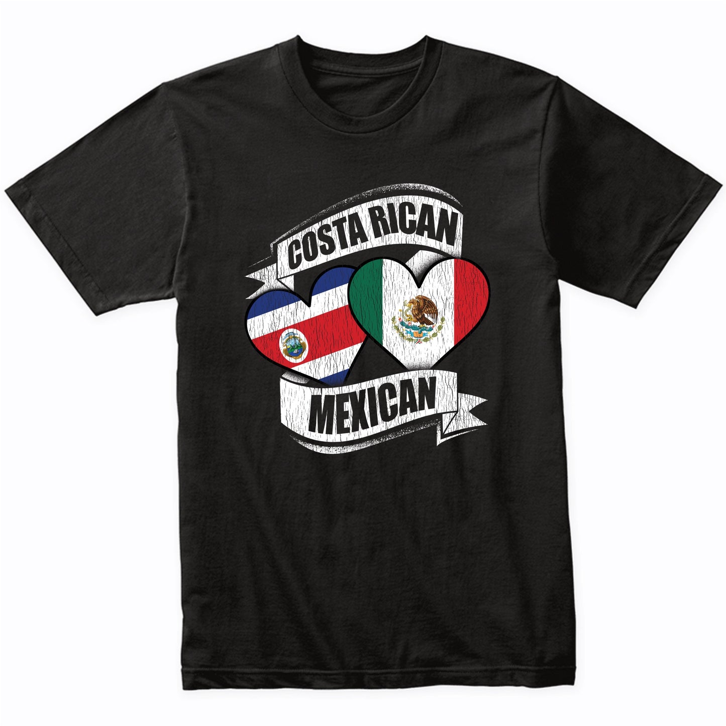 Costa Rican Mexican Hearts Costa Rica Mexico Flags T-Shirt