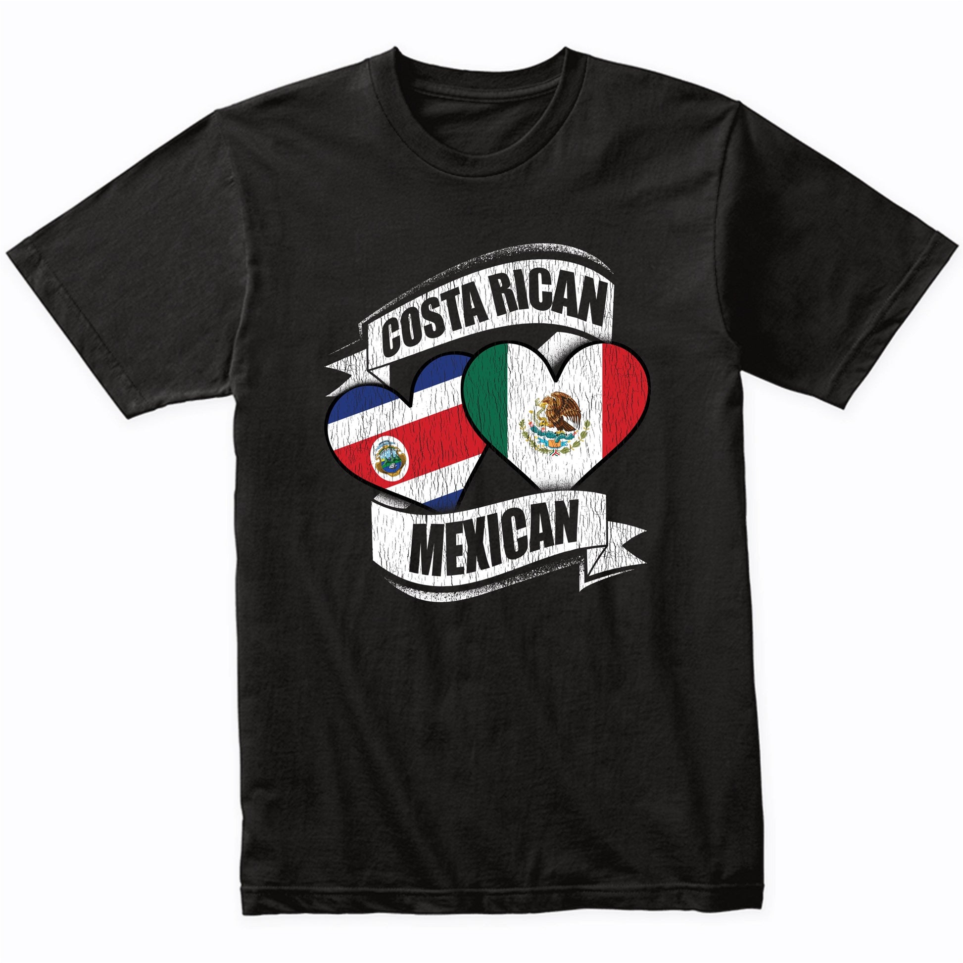 Costa Rican Mexican Hearts Costa Rica Mexico Flags T-Shirt