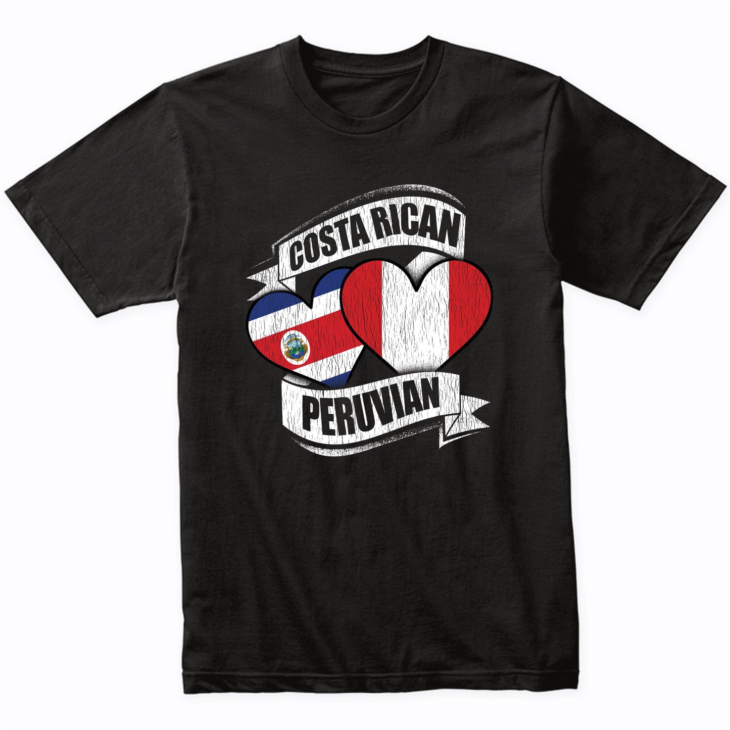 Costa Rican Peruvian Hearts Costa Rica Peru Flags T-Shirt