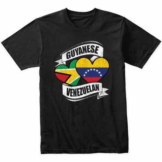 Guyanese Venezuelan Hearts Guyana Venezuela Flags T-Shirt