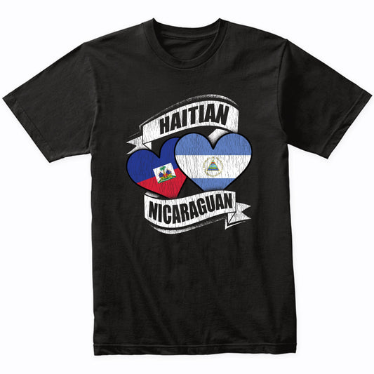 Haitian Nicaraguan Hearts Haiti Nicaragua Flags T-Shirt