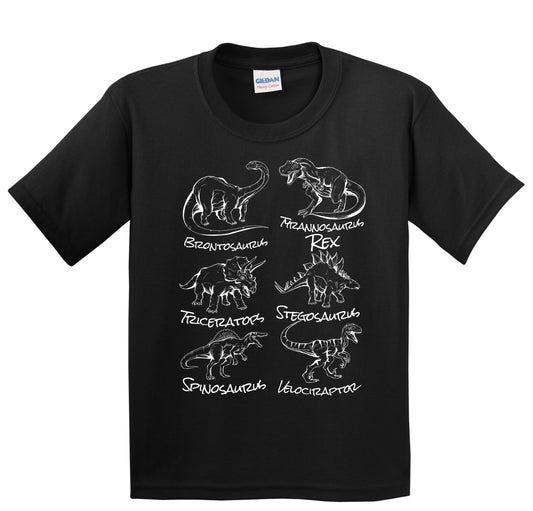 Types of Dinosaurs Sketch Cool Prehistoric Animal Dinosaur Kids T-Shirt