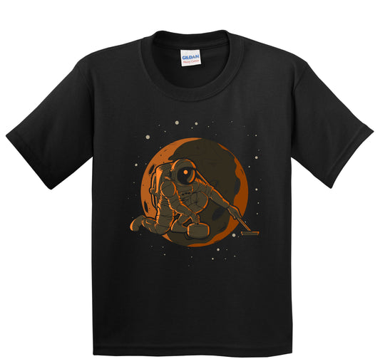 Curling Astronaut Outer Space Spaceman Kids T-Shirt