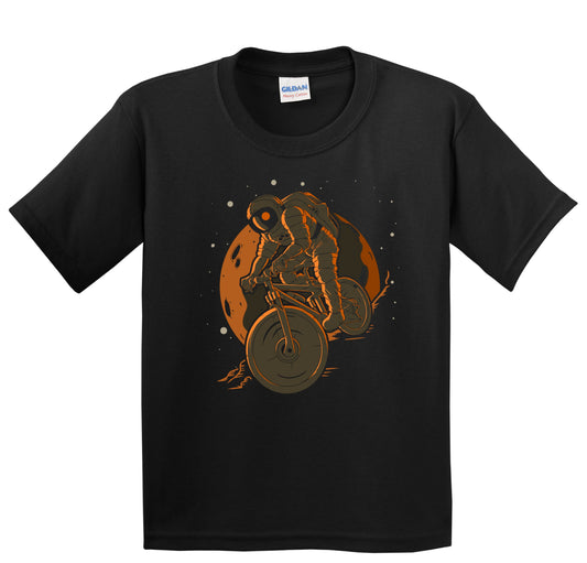 Mountain Biking Astronaut Outer Space Spaceman Mountain Bike Youth T-Shirt - Kids Astronaut Shirt