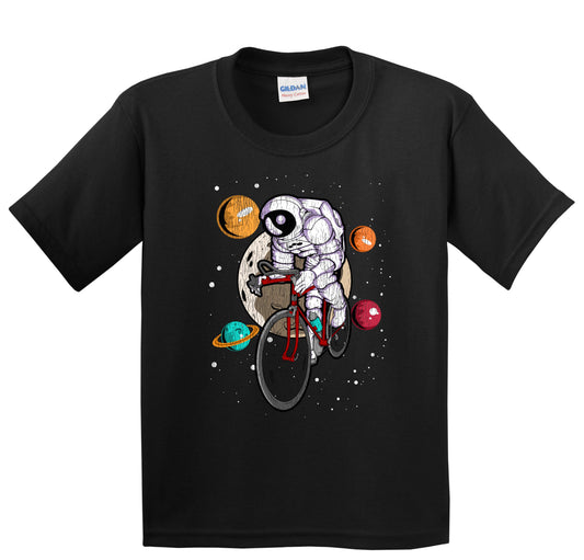 Cycling Astronaut Outer Space Spaceman Bike Distressed Youth T-Shirt