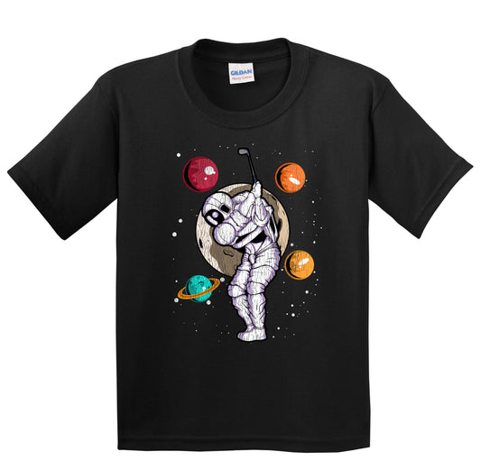 Golf Astronaut Outer Space Spaceman Distressed Youth T-Shirt