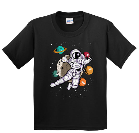 Handball Astronaut Outer Space Spaceman Distressed Youth T-Shirt