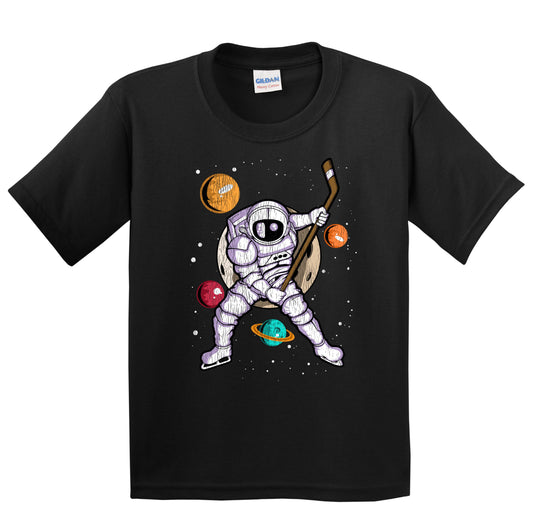 Hockey Astronaut Outer Space Spaceman Distressed Youth T-Shirt