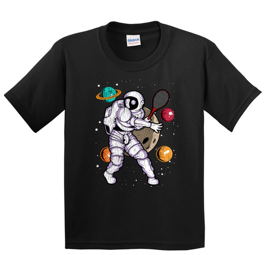 Tennis Astronaut Outer Space Spaceman Distressed Youth T-Shirt