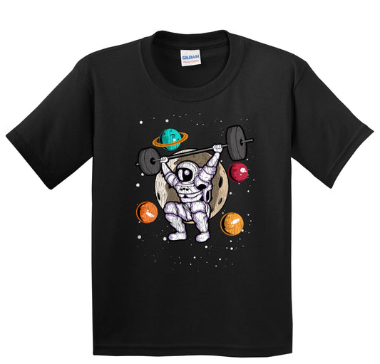 Weightlifting Astronaut Outer Space Spaceman Gym Fitness Distressed Youth T-Shirt
